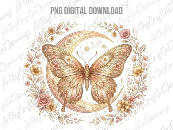 Download Celestial Moon Floral Butterfly Clipart - Premium Bundle